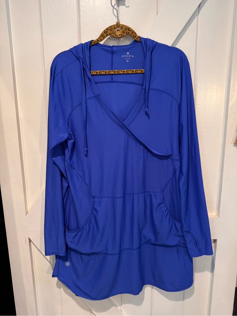 Athleta Blue Hooded Athletic Tunic Dress XL Long Sleeve Pockets